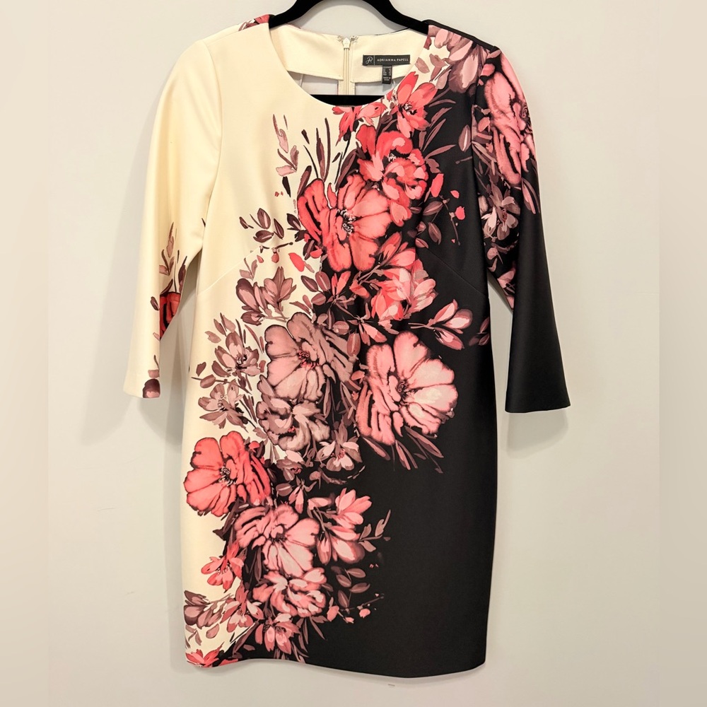 Adrianna Papell Black and Cream Floral Dress
